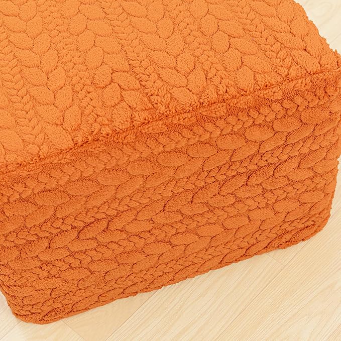 20x20x14 Inches Fluffy Square Pouf Ottoman - Plush Furry Boneless Ottoman Foot Rest Stool with High-Density Foam, Versatile Floor Seating for Living Room (Burnt Orange)