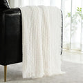 Exclusivo Mezcla Knit Throw Blanket with Fringes for Couch, Reversible Super Soft and Warm Woven Boho Throw for All Season, Home Decor, 50"x60", Ivory
