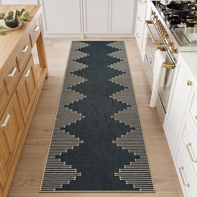 LIVEBOX Easy Jute Runners Rug for Entryway, 2x6 Runner Rug Kitchen Rugs Non Slip, Washable Black and Tan Bohemian Indoor Runner Rugs for Laundry Room Bedroom, Carpet Runners for Hallway 6ft