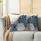 Blue Gray White Pillow Covers 22X22 Inch Set of 2, Modern Dahlia Floral Print Decorative Throw Pillow Covers Outdoor Farmhouse Cushion Case for Home Couch Sofa Bed Decoration