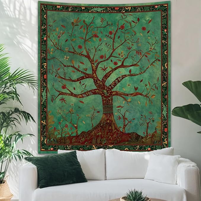 Apdidl Green Tree of Life Tapestry for Bedroom, Nature Tree Wall Hanging Aesthetic, Bohemian Hippie Tapestries Wall Art, Tree Decor Blanket Backdrop for Living Room (36"X48")