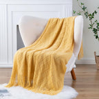 BATTILO HOME Mustard Throw Blanket with Fringe Geometric Bed Gold Yellow Throws Breathable Decorative Large Throw for Couch Sofa Indoor Outdoor (Mustard, 50"x60")