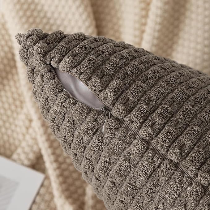 Kevin Textile 20x54 Inch Long Body Lumbar 1 Pack Boho Decorative Throw Pillow Cover Soft Striped Corduroy Rectangle Cushion Case Farmhouse Accent for Living Room Couch Sofa Bed, Light Brown