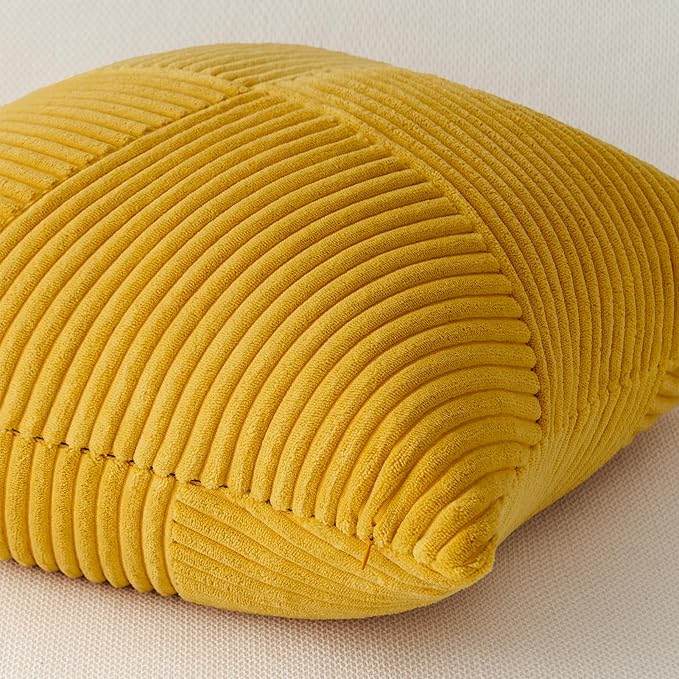 Topfinel Set of 2 Decorative Yellow Throw Pillow Covers 18x18 Inch for Couch Sofa Bed, Farmhouse Boho Rustic Home Decor,Soft Corduroy Windmill Textured Striped Patchwork Cushion Cases