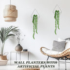 2 Pieces Wall Decor Hanging Planters with Artificial Plants Metal Hanging Vase Indoor Plants Holder Modern Boho Wall Art for Bathroom Bedroom Living Room Decor, Silver, Succulents