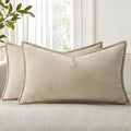 decorUhome Summer Chenille Soft Cozy Throw Pillow Covers 12x20 Set of 2, Modern Farmhouse Boho Velvet Decorative Pillow Cases with Stitched Edge for Couch Sofa Bed Home Decor, Beige