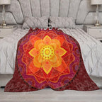 Red Mandala Throw Blanket Bright Circular Ethnic Pattern Native Indian Ornament Blanket for Sofa Bed Couch Chair Or Dorm 60"x80"