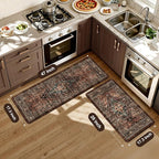 KIMODE Kitchen Mats for Floor Cushioned Anti Fatigue, Floral Kitchen Rugs Sets of 2, Brick Rugs for Kitchen Floor, Comfort Kitchen Floor Mats, Ergonomic Standing Desk Mat for Sink Laundry
