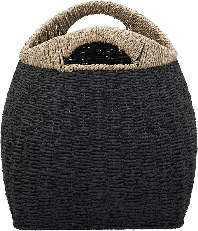 Household Essentials Handled Basket, Two Tone Seagrass and Paper Rope