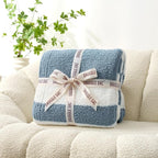 Snuggle Sac Blue Striped Throw Blanket, 50x60 Soft Reversible Fuzzy Knit Throw for Couch, Sofa, Bed, Travel, Cozy Plush Microfiber Blanket for Women & Gift Giving