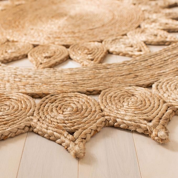 SAFAVIEH Natural Fiber Round Collection 5' Round Natural NFB246A Handmade Boho Country Charm Jute Area Rug