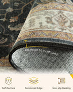 Area Rugs 2'x6' Runner Rug Non Slip Washable for Kitchen Hallway Bedroom Beside Laundry Room Bathroom Rug, Floor Carpet, Vintage Black Brown Neutral