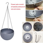 Hanging Basket Plastic Flower Pot Round Resin Garden Hanging Planter for Indoor Outdoor Plants 2 Pack Grey