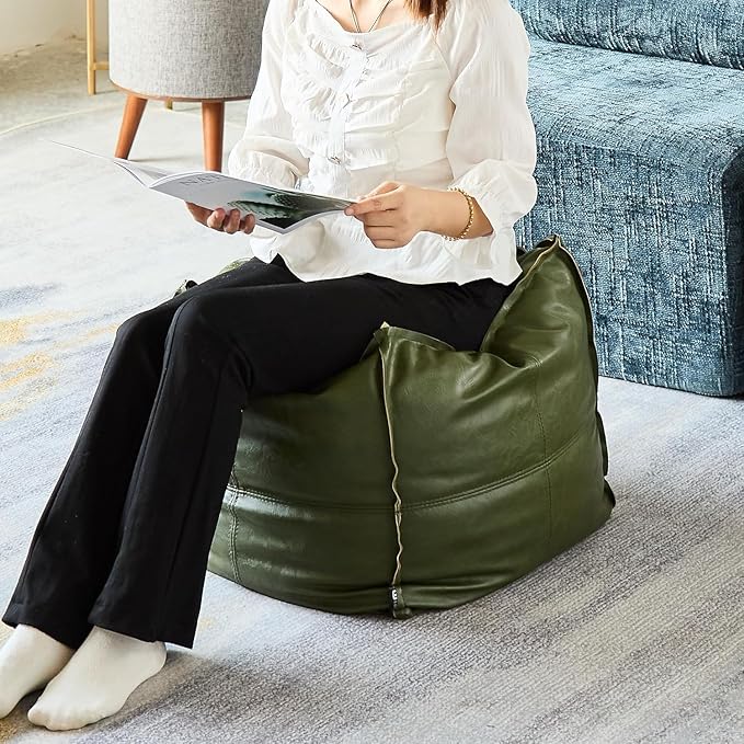 Louis Donné UNSTUFFED Pouf Ottoman, Square 17.7" Faux Leather Floor Footrest Cushion, Waterproof Poofy Ottoman Cover for Storage Living Room Decoration Bedroom Office Chair(ONLY Cover NO Filler)