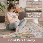 AMOAMI Vintage Floral 5x7 Area Rugs for Living Room Rug, Machine Washable Rug Non Slip Large Area Rug for Bedroom Indoor Low Pile Carpet Ultra Soft Boho Rugs for Dining Room Playroom Office, Beige