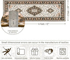 Amearea Vintage Design Runner Rugs for Living Room, 2x6 Machine Washable Floral Collection Traditional Bedroom Rug, Low Pile Cute Kids Room Print Carpet, No Slip Office Kitchen Home Decor, Brown