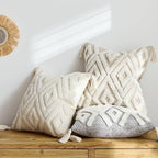 Boho Chic Woven Throw Pillow Covers 1PC, 18x18 Inch Tufted Decorative Pillowcases with Tassels for Elevating Couch, Sofa & Living Room Aesthetic (White, 18" x 18" (Pack of 1))