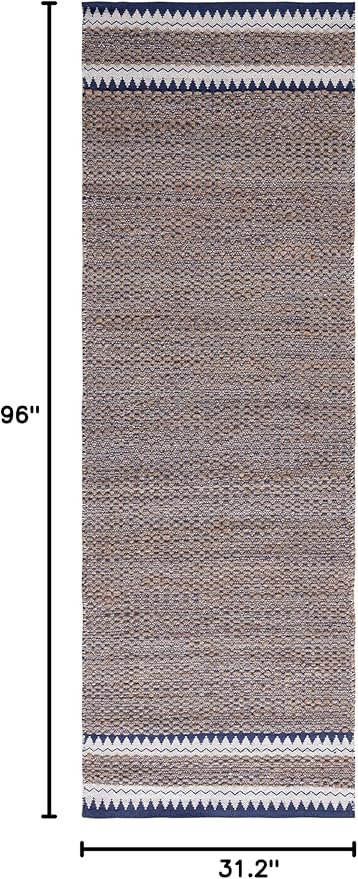 SAFAVIEH Natural Fiber Collection Runner Rug - 2'6" x 8', Natural & Navy, Handmade Farmhouse Boho Coastal Rustic Jute, Ideal for High Traffic Areas in Living Room, Bedroom (NF874N)