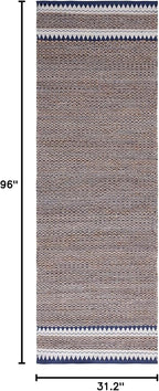 SAFAVIEH Natural Fiber Collection Runner Rug - 2'6" x 8', Natural & Navy, Handmade Farmhouse Boho Coastal Rustic Jute, Ideal for High Traffic Areas in Living Room, Bedroom (NF874N)