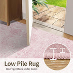3x5 Rug for Entryway Bedroom, Pink 3x5 Washable Area Rug, Vintage Retro Boho Throw Rug, Non Slip & Low Pile Small Carpet for Indoor Entry, Kitchen, Bedside, Living Room, Bathroom and Dining