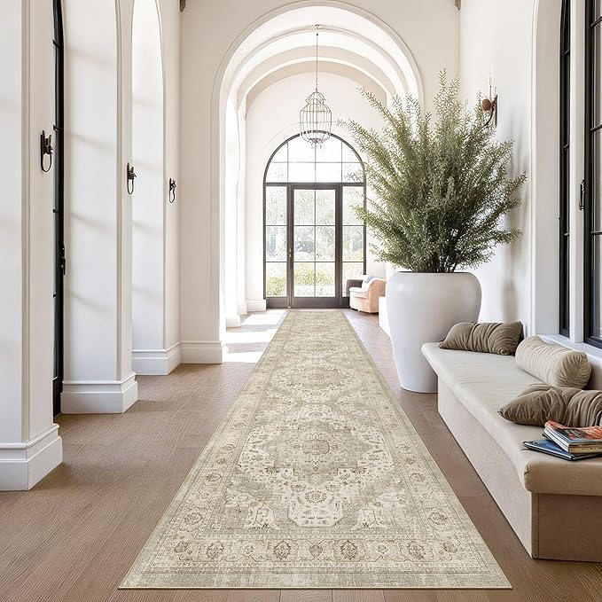 Washable Runner Rug 2.6x12 Runners for Hallways, Ultra-Thin Carpet Runners for Entryway Anti Slip Backing Runner Rugs for Kitchen Laundry Room Indoor Hallway (Ivory/Beige)