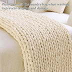Admitrack Chunky Knit Blanket Throw, 100% Hand Knit Chenille Throw Blanket for Sofa & Home Decor, Soft and Cozy Knitted Throw Blankets (Ivory, 60"x80")