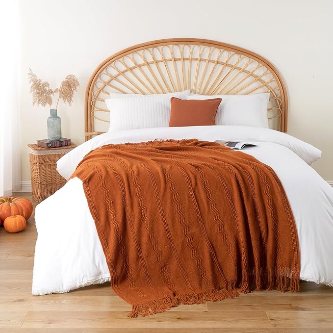 BATTILO HOME Fall Decor Caramel Throw Blanket for Couch, Rust Orange Throw Blanket for Bed, Decorative Fall Throw for Sofa, 50"x60"