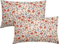 Navy Blue Orange Floral Pillow Covers 12x20 Set of 2 Vintage Rustic Old Style Cute Small Flower Print Rectangle Decorative Outdoor Pillowcases Fall Throw Cushion Case Decor for Couch Sofa Bed