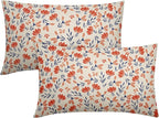 Navy Blue Orange Floral Pillow Covers 12x20 Set of 2 Vintage Rustic Old Style Cute Small Flower Print Rectangle Decorative Outdoor Pillowcases Fall Throw Cushion Case Decor for Couch Sofa Bed