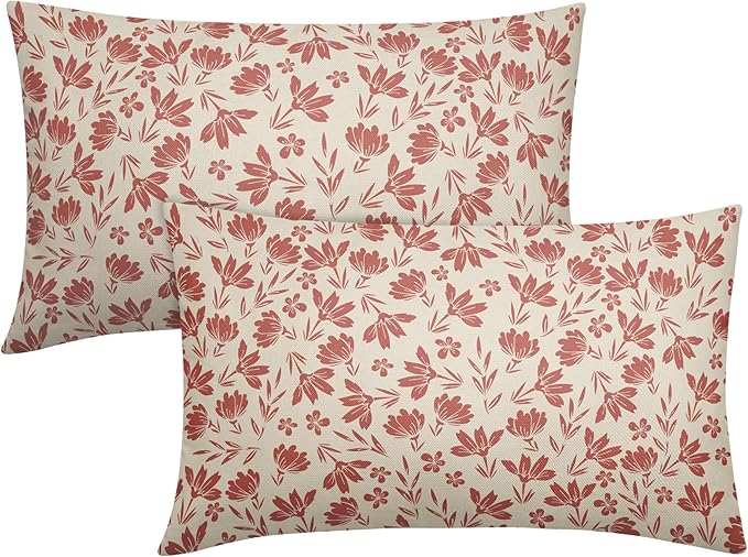 Pink Floral Pillow Covers 12x20 Set of 2 Vintage Rustic Old Style Cute Small Flower Pink Cream Print Decorative Outdoor Pillowcases Farmhouse Throw Cushion Case Decor for Couch Sofa Bed