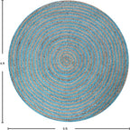 Circle Area Rug - 3 Ft' Round Blue Natural Chindi Cotton Jute Mat Geometric Kilim Rug Indoor Outdoor Use Flatweave Rugs for Bedroom Bedside Round Dining Table Mat Hall & Kitchen