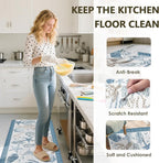 Coastal Rugs for Kitchen Floor, Beach Anti Fatigue Mats for Kitchen Floor Non Slip, 2PCS Rubber Ocean Coral Kitchen Mat, Washable Cushioned Runner Carpet for Sink Laundry 15.7"×27.5" +15.7"×47" 3.5mm