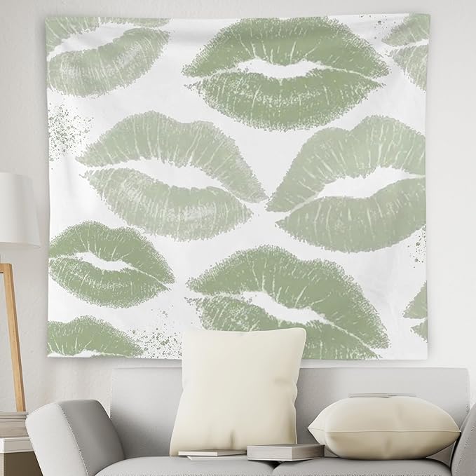 WNAGT Trendy Black and White Kiss Lips Tapestry Wall Hanging, Funky Makeup Wall Decor, Fashion Aesthetic Wall Blanket Decor for Girls Room College Dorm Makeup Room Beauty Room, 50x60 Inch
