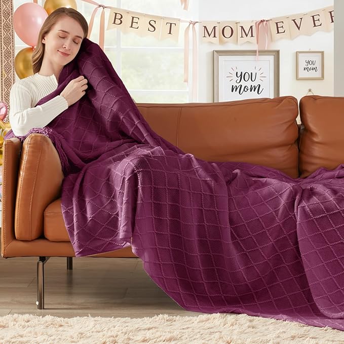 inhand Dusk Knitted Throw Blanket for Couch Bed, Mothers Day/Mom Birthday Gifts for Mom from Daughter Son, Soft Lightweight with Tassels, Farmhouse Warm Decorative Blanket for Women, 50"x60"