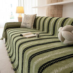 VClife Chenille Sofa Cover Bohemian Striped Pattern Couch Cover for 3 Cushion Sofa - Sage Green Black Textured Sofa Slipcover Washable Furniture Protector for Couch Decorative Couch Cushion Cover