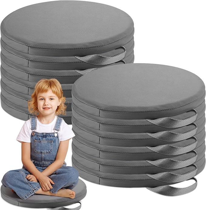 Suzile 12 Pcs 12'' Floor Cushions for Classroom Flexible Floor Seating with Handles Classroom Carpet Cushions for Kids Toddlers Daycare Preschool Furniture(Gray,Round)