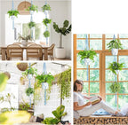 XXXFLOWER 3 Pack Macrame Plant Hanger Indoor Set with Hooks Handmade Woven Cotton Rope Flower Pot Crochet Plant Holder Stand Boho Plant Decor Hanging Planter Baskets Set of 3 with Beads Blue