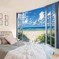 EOBTAIN Coastal Beach Tapestry for Bedroom Aesthetic Blue Ocean and Sky outside the Window Landscape Wall Tapestries Summer Nature Tapestry Hanging for Living Room Dorm 92x70 Inch