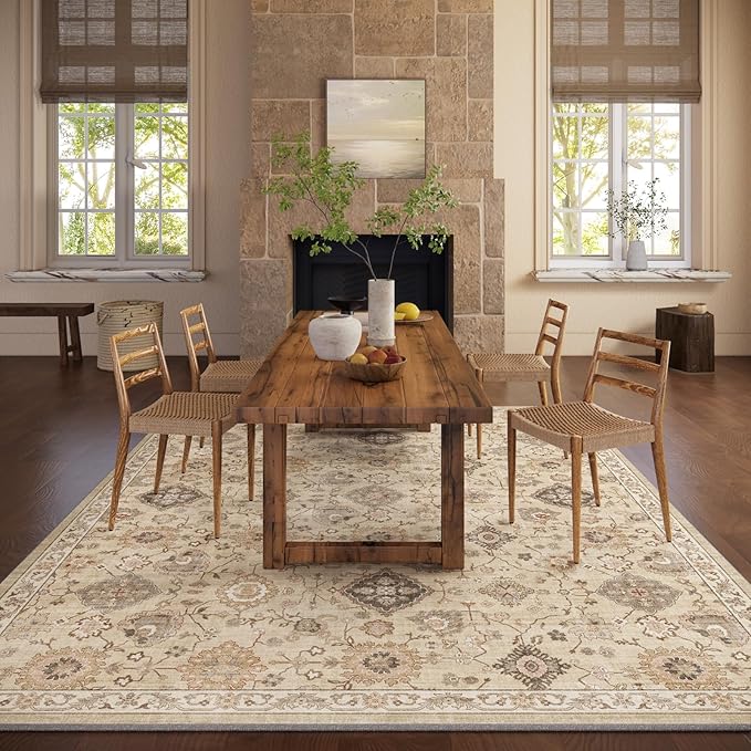 Machine Washable Rug for Living Room: 6x9 Area Rugs Boho Vintage Rug Stain Resistant Non Slip Low Pile Soft Lightweight Carpets for Bedroom Kitchen Dining Room Nursery Kids Room Farmhouse