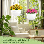 2 Pack 10 Inch Self Watering Hanging Planters for Indoor Plants, Large White Plastic Hanging Pots with Chains for Outdoor Patio Garden Home Decor (White)