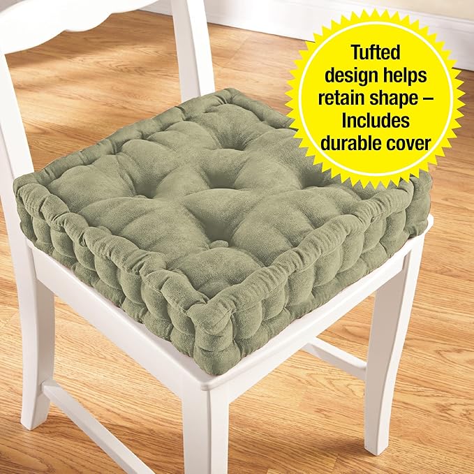 Collections Etc Tufted Padded Boosted Cushion and Support - Plush Seating for Chair with Carrying Handle, Blue