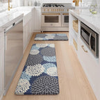 Anti Fatigue Kitchen Mats 2PCS,Boho Dahlia Kitchen Rugs Non Slip Rubber Backing,Farmhouse Waterproof Kitchen Mat for Floor,Cushioned Standing Mat for Kitchen,Sink,Desk,Mutil-Blue