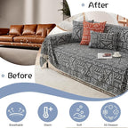 VClife Boho Black White Couch Cover Plush Soft Chenille Couch Cover for 3-4 Cushion Couch Sofa, 1 PC Washable Breathable Bohemian Sofa Cover for Sectional Couch Thick Furniture Protector 71" x 150"