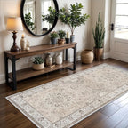 Hallway Washable Runner Rug - 3x6 Kitchen Rugs Entryway Rug Runner Vintage Soft Floor Mat Non Slip Indoor Farmhouse Carpet for Bathroom Living Room Bedroom (3 X 6, Beige)