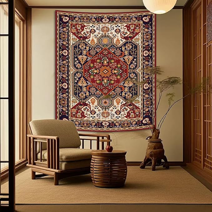 Apdidl Boho Hippie Wall Tapestry for Bedroom Aesthetic, Mandala Indian Bohemian Tapestries Art Decor, Vintage Orange Floral Cool Vertical Wall Hanging for Living Room Dorm 60"X79"