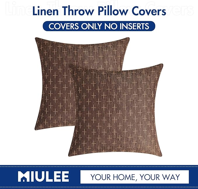 MIULEE Pack of 2 Decorative Burlap Linen Brown Throw Pillow Covers Modern Farmhouse Vintage Pillowcases Rustic Woven Textured Cushion Cover for Sofa Couch Bed 22x22 Inch Dark Coffee