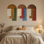 HISBO 2 Pcs Boho Macrame Wall Hanging, Tie-Dye Tapestry, Three-color woven tapestry, Modern Chic Wall Decor, for Apartment Dorm Living Room Bedroom Nursery Backdrop 17.7" W X 29.5" L, Red and Green
