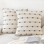 Boho Throw Pillow Covers 20x20 Set of 2 Modern Farmhouse Decorative Cushion Case Tufted Square Pillows Cover Neutral Pillow Cases Accent Pillowcase for Sofa,Couch,Bed,Beige and Black