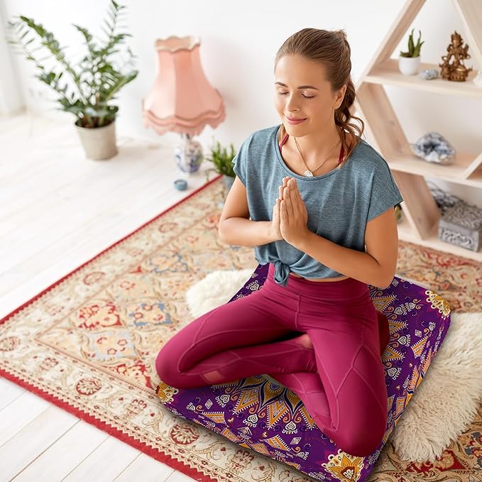 Mandala Meditation Cushion, Boho Meditation Mat, Meditation Pillows for Sitting on Floor, Cushions for Sitting in Home and Outdoor, Square Floor Pillow Cushion Seating for Yoga Accessories 22'' X 22''