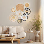 8 Pack Boho Wall Decor, 12 Inch Wall Basket Decor Round Handmade Hanging, Rattan Woven Wall Basket Decor for Living room, Rustic Flat Elegant, Farmhouse, Bedrooms, Table Settings, Kitchen Home